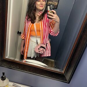 Beach Riot Pink and Orange Striped Shirt Swimsuit Coverup